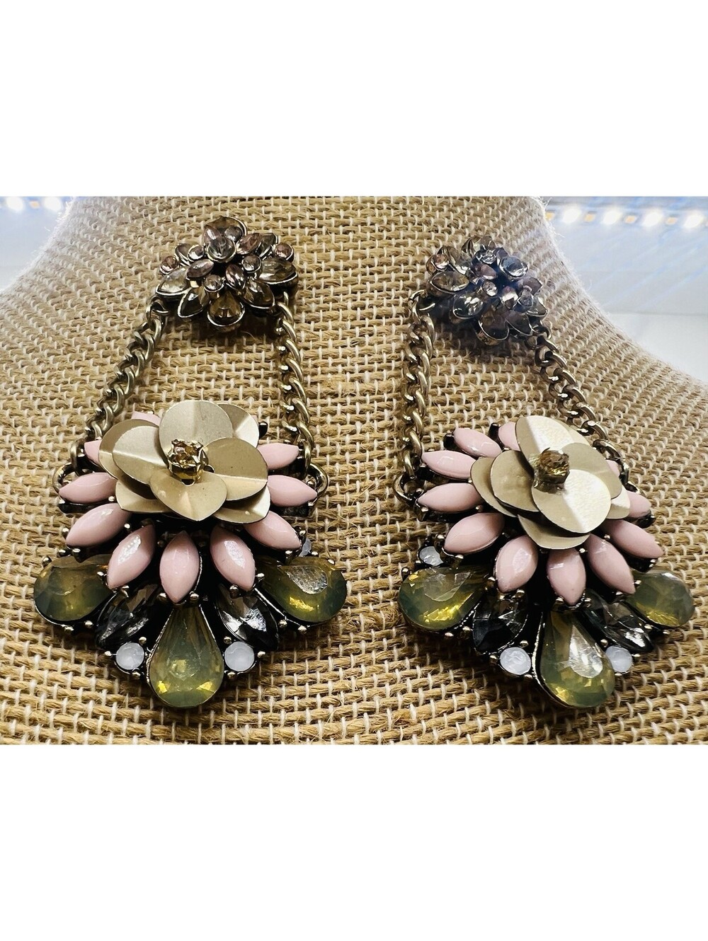 Vintage Earrings Cluster floral aurora borealis jeweled chandelier jcrew tyle